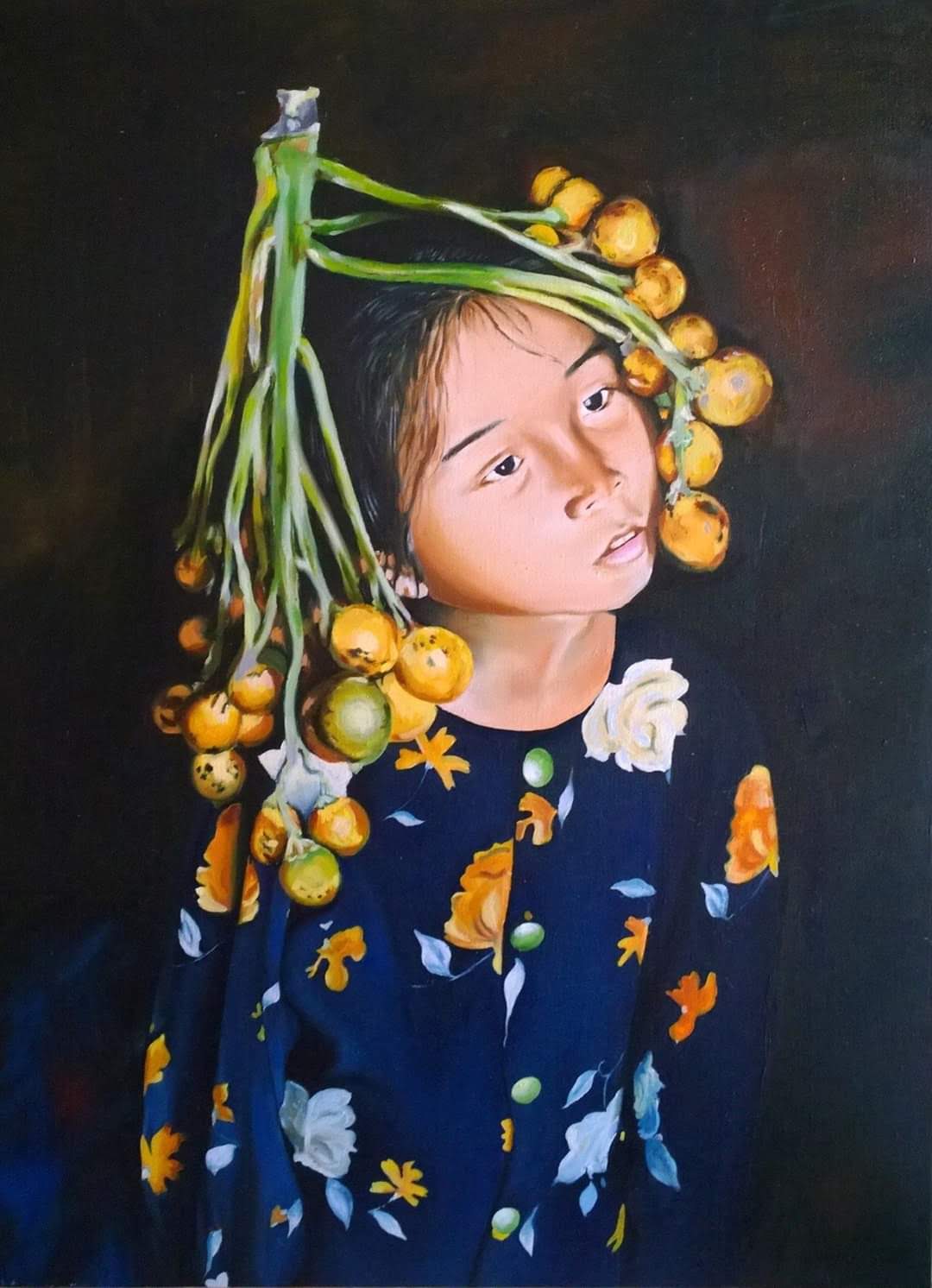 a girl with fruits 