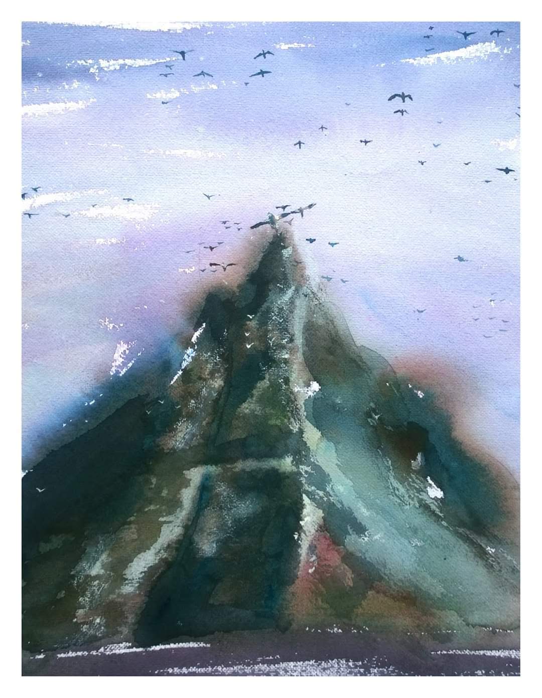 birds flying over mountain 